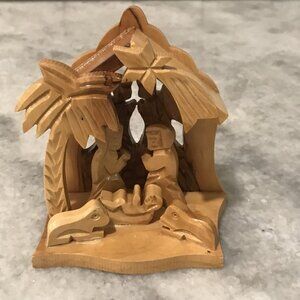Olive Wood Nativity Scene Hand Carved Mini Creche Holy Manger Christmas